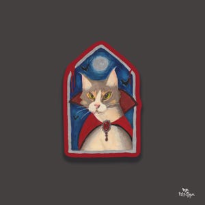 Autocollanant individuelle -"Chat vampire"  7 cm - autocollant d'halloween - décoration cahier - tablette - Décoration ordinateur