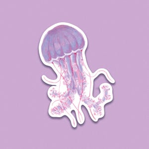 Autocollant individuel  7cm - méduse violette   - décoration cahier - tablette - Décoration ordinateur