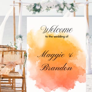 Modèle de plaque de bienvenue de mariage, affiche de bienvenue, modèle moderne modifiable de plaque de bienvenue 18 x 24, 20 x 30, 24 x 36, plaque de bienvenue orange brûlé