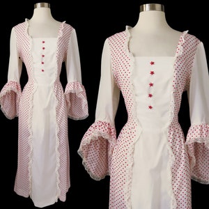 Vintage 1976 Bicentennial 70s Maxi Dress White Red Stars Flocked L Large Revolutionary War Costume Period Long Maxi