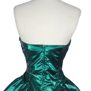 Vintage 80s Metallic Green Lamé Foil Strapless Ruched Peplum Full Skirt Ballgown Prom Party Dress Ball Gown XS S Extra Small image 9