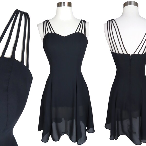 Vintage 90s Black Body-Con Skater Party Dress 6 XS