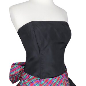 Vintage 80s Gunne Sax Strapless Red Black PLAID Full Skirt Prom Party Dress XS S Extra Small Jessica McClintock Tartan Costume Women Big Bow image 4