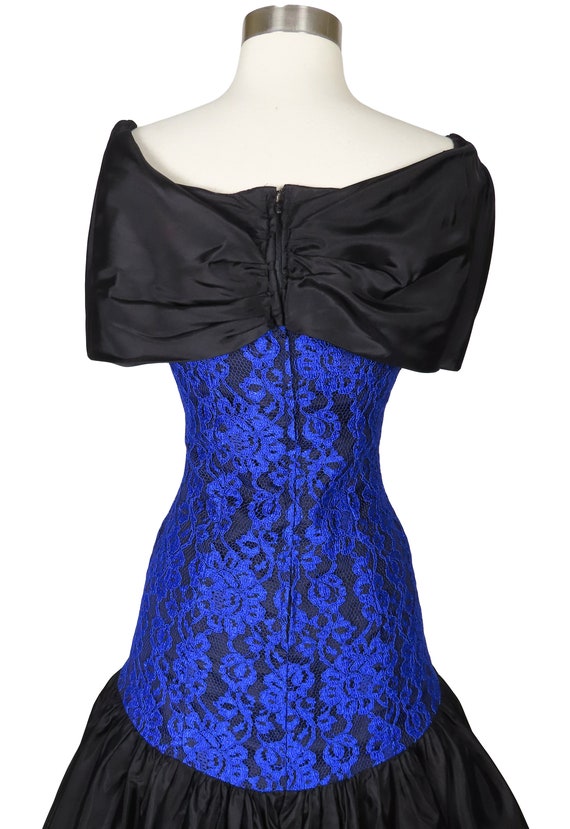 Vintage 80s Black Blue LACE Full Skirt Mermaid Pr… - image 8