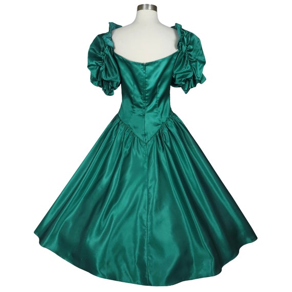 Vintage 80s Green Satin Puff Sleeve Full Skirt Pr… - image 3