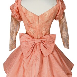 Vintage 80s Peach Lace Balloon Bubble Skirt Puff Sleeve Moire Taffeta Floral Prom Party Dress L Large image 3