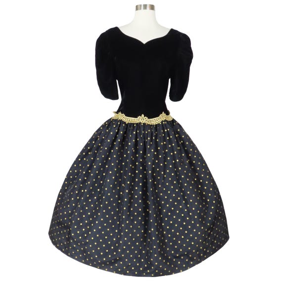 gold crystal dress RIXO Amari Silk Midi Mini Polka Dot Black
