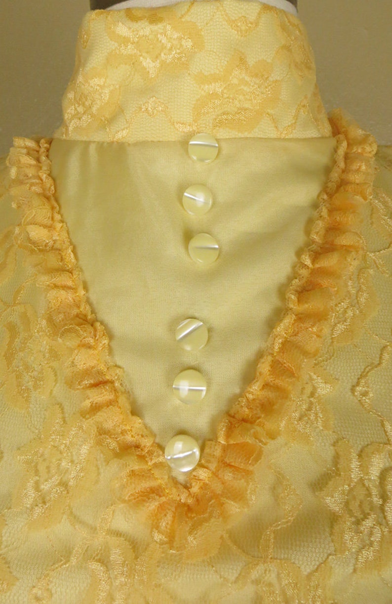Cottage Core Vintage 70s MAXI Dress S Small YELLOW LACE Long Sleeve High Neck Empire Waist Hippy Hippie Boho Bohemian Sunshine Cottage Core