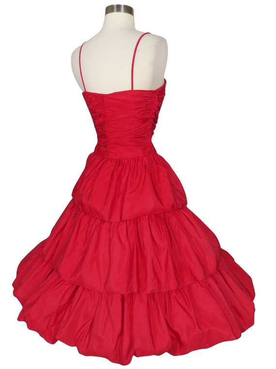 Vintage 80s Red Taffeta Tiered Full Skirt Prom Co… - image 7