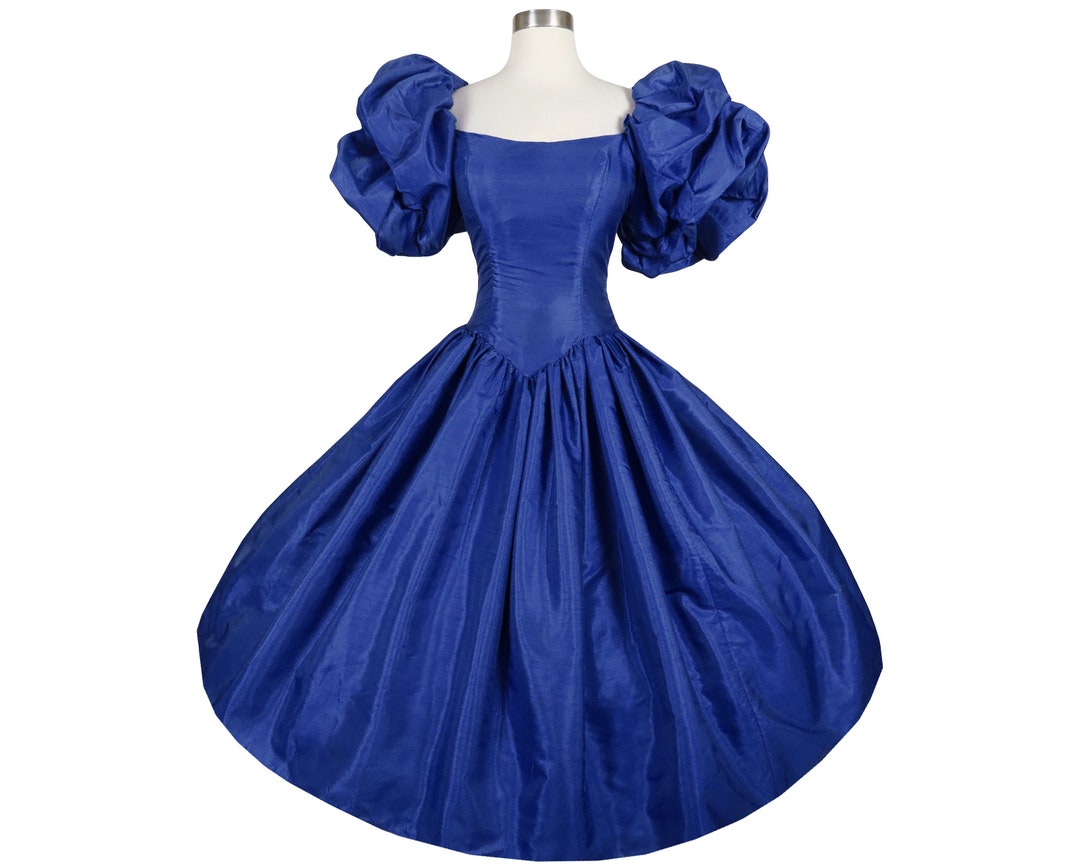 poshmark 80s prom dress Vintage 80s Royal Blue Puff Sleeve Ball Gown XS Formal Dress Prom Extra  Small Party Full Skirt Princess Queen Womens Costume Gala Dance