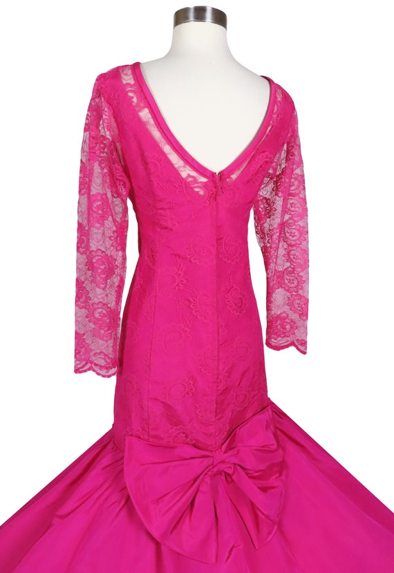 Vintage 80s Fuchsia Pink LACE Prom Party Dress S … - image 9