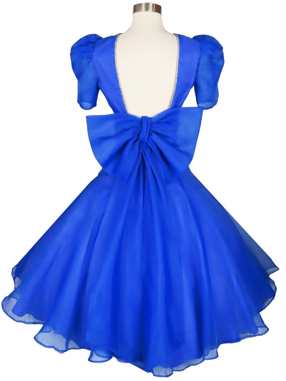 Vintage 80s 50s Blue Full Skirt Prom Party Dress … - image 3