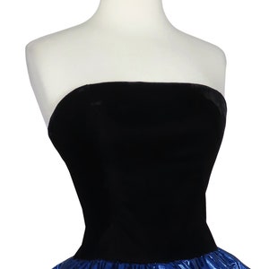 Vintage 80s Metallic Blue Lamé Foil Black Velvet Strapless Double Bubble Skirt Prom Party Dress XS Extra Small BEST Costume Dance Glam Queen image 8