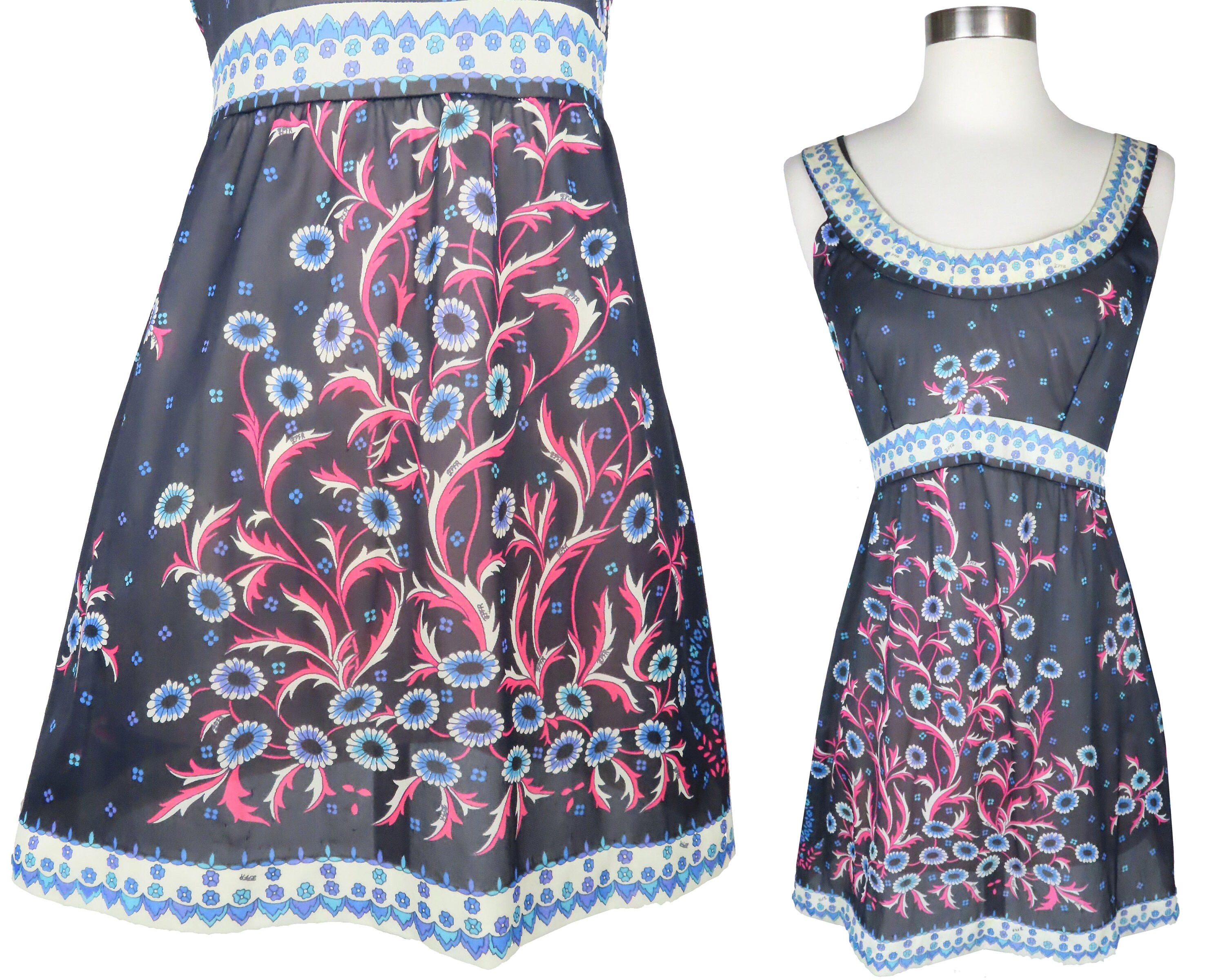 Vintage Emilio Pucci EPFR 60s 70s Sleeveless Mini Shift Lingerie