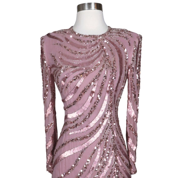 Vintage 80s 90s Pink Sequin Silver Beaded Cocktai… - image 8