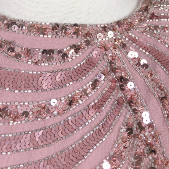 Vintage 80s 90s Pink Sequin Silver Beaded Cocktai… - image 7