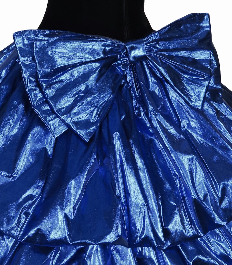 Vintage 80s Metallic Blue Lamé Foil Black Velvet Strapless Double Bubble Skirt Prom Party Dress XS Extra Small BEST Costume Dance Glam Queen image 5
