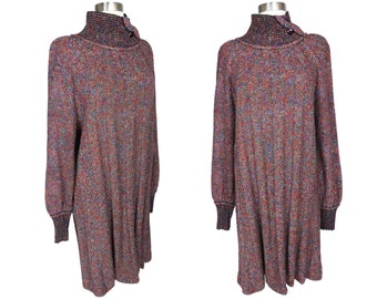 Vintage 80s FRANK USHER Dolman Sleeve Long Sleeve Rainbow Explosion Colorful Cozy Soft Knit Sweater Dress M Medium Designer 1980s Womens