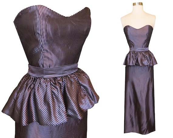 80s Dress, 80s Prom Dress, 40s Dress, Peplum Dress