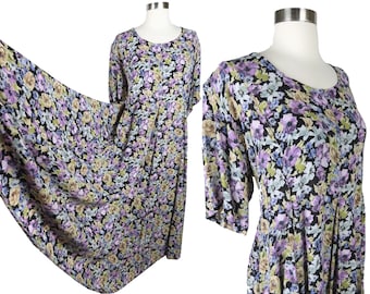 Vintage 90s Rayon Floral Grunge Free M Medium OSFA Free Flowy Casual 1990s Womens Witchy Goth Garden Floral Cottagecore Short Sleeves Loose