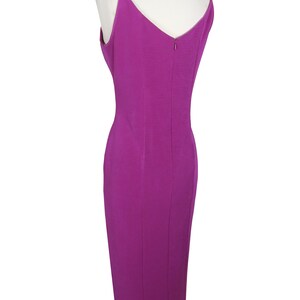 Vintage 80s 90s Pink Purple Magenta Beaded Spaghetti Strap Sheath Slit Maxi Prom Party Dress S M Small Medium Sleeveless Beading Formal image 6