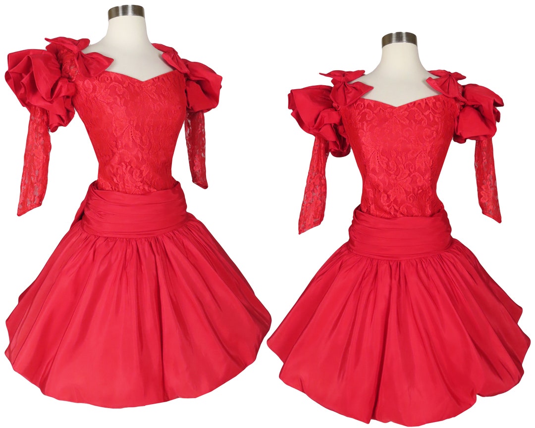 90s red floral satin bubble skirt