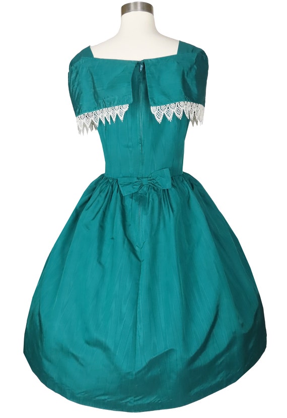 Vintage 80s Teal Taffeta Prom Party Dress XL Extr… - image 7