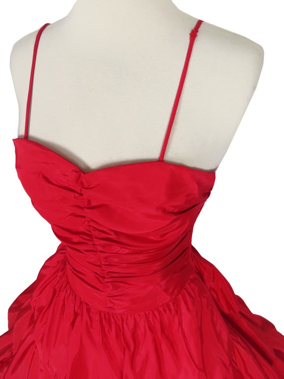 Vintage 80s Red Taffeta Tiered Full Skirt Prom Co… - image 10