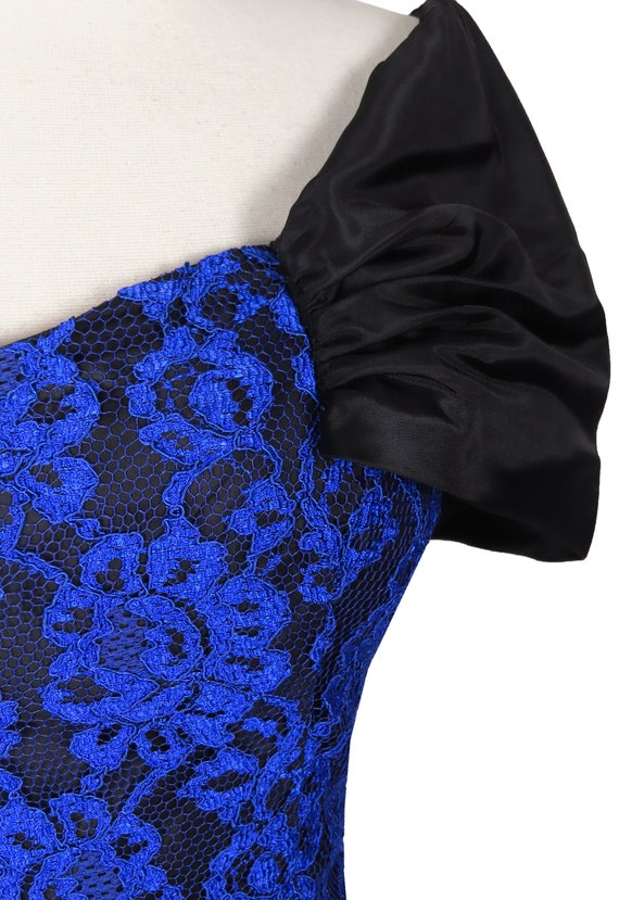 Vintage 80s Black Blue LACE Full Skirt Mermaid Pr… - image 10