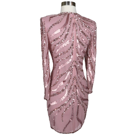 Vintage 80s 90s Pink Sequin Silver Beaded Cocktai… - image 5