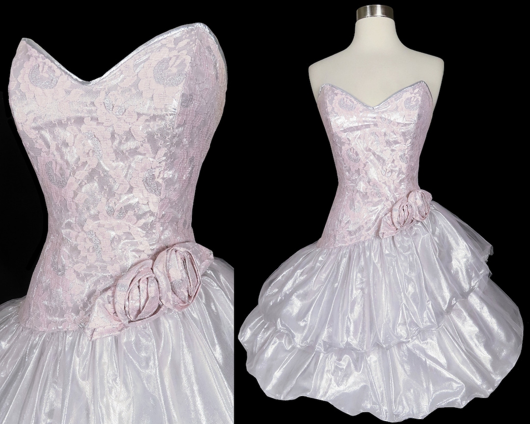 Vintage 80's | Stunning Metallic Pink Strapless Dress by Eletra TD4