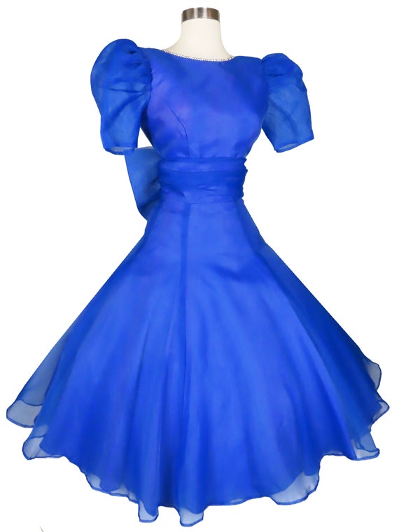 Vintage 80s 50s Blue Full Skirt Prom Party Dress … - image 4