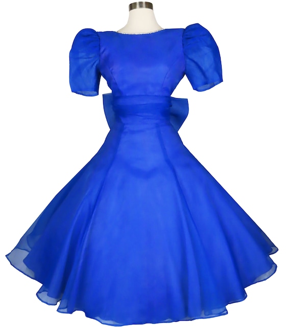 Vintage 80s 50s Blue Full Skirt Prom Party Dress … - image 2