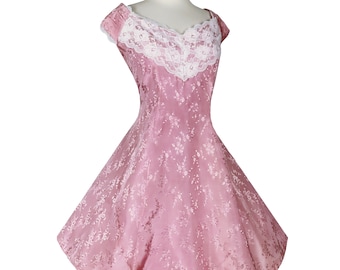 Sukienka koktajlowa na studniówkę w stylu vintage z lat 80. i 90. w kolorze różowym i białym z koronką w kwiaty, rozmiar L, duża, damska, linia A, brokat, damski, powrót do domu, HoCo Dance