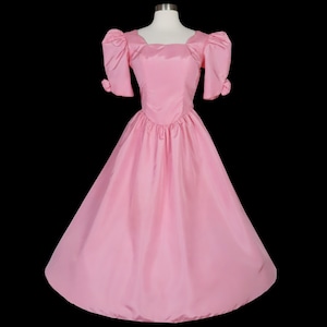 Vintage 80er Jahre Hell Rosa Puff Ärmel Taft Voller Rock Abschlussball Party Kleid M L Mittelgroß Candy Bubblegum Brautjungfer Tanz Hübsches Kostüm