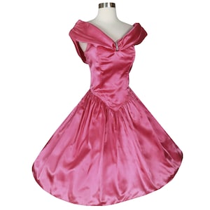Vintage 80s 50s Pink Satin Zum Zum Full Skirt Prom Party Dress XS S Extra Small Sleeveless Pretty Bubblegum Candy Best Womens Formal Dance
