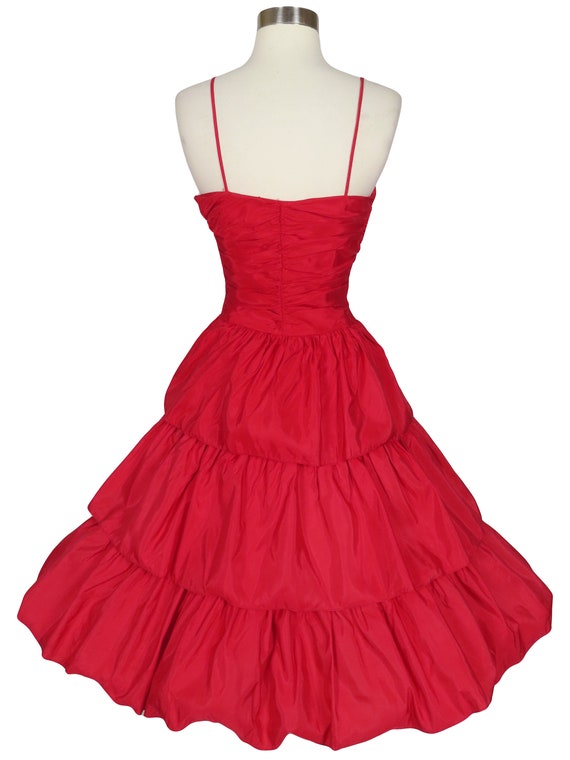 Vintage 80s Red Taffeta Tiered Full Skirt Prom Co… - image 3