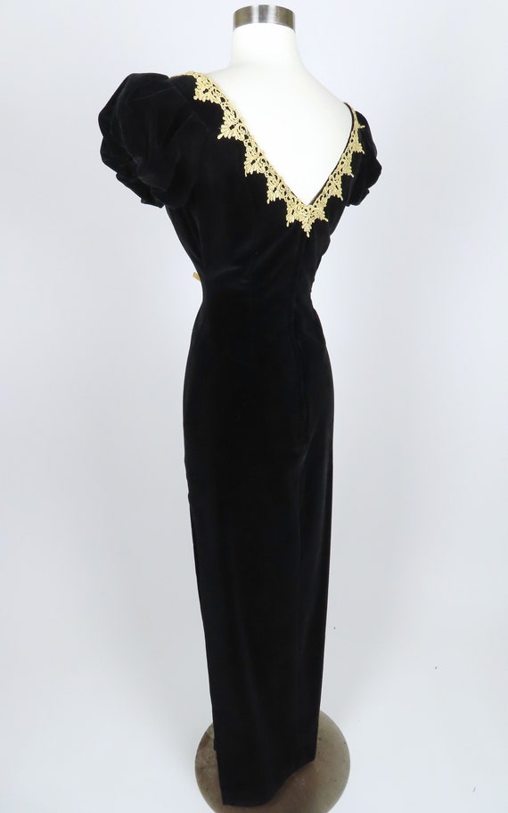 Vintage 80s 90s Black Gold Puff Sleeve Gold Lace … - image 3