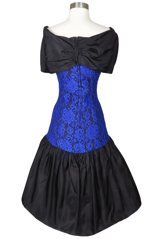 Vintage 80s Black Blue LACE Full Skirt Mermaid Pr… - image 3