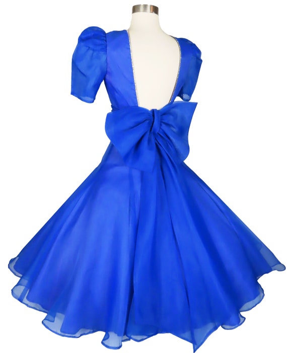 Vintage 80s 50s Blue Full Skirt Prom Party Dress … - image 5