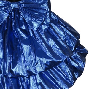 Vintage 80s Metallic Blue Lamé Foil Black Velvet Strapless Double Bubble Skirt Prom Party Dress XS Extra Small BEST Costume Dance Glam Queen image 9