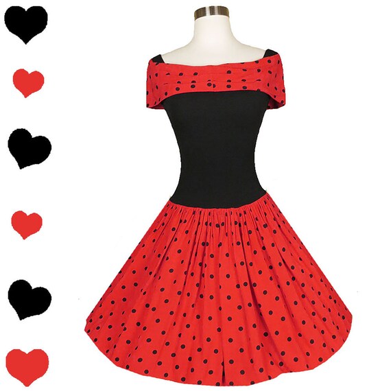 Vintage 80s Dress / 80s 50s Dress / 80s Prom Dress / Red Black | Etsy