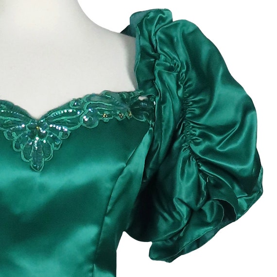 Vintage 80s Green Satin Puff Sleeve Full Skirt Pr… - image 7