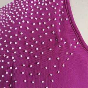 Vintage 80s 90s Pink Purple Magenta Beaded Spaghetti Strap Sheath Slit Maxi Prom Party Dress S M Small Medium Sleeveless Beading Formal image 10