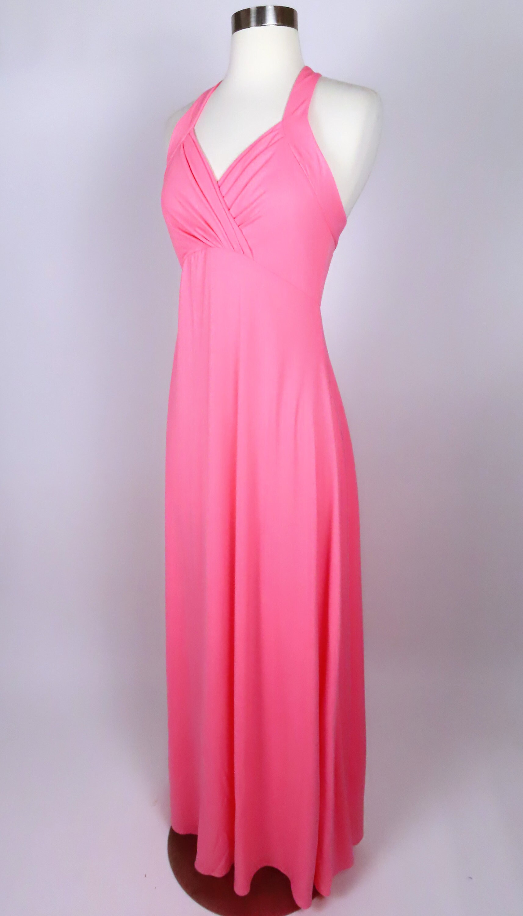Vintage 70s Peachy Pink JO LYNE of CALIFORNIA Sleeveless Maxi Polyester Dress - 7