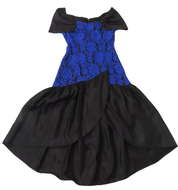 Vintage 80s Black Blue LACE Full Skirt Mermaid Pr… - image 6