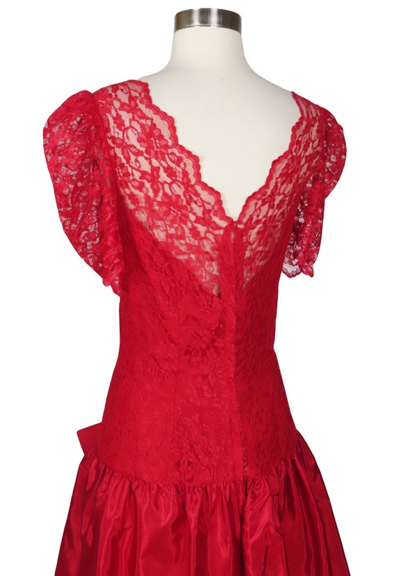 Vintage 80s Red Lace Prom Dress, Taffeta Tiered Skirt, Medium Prom Party  Dress M Full Short Puff Sleeves Bow Womens - Etsy