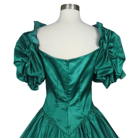 Vintage 80s Green Satin Puff Sleeve Full Skirt Pr… - image 10
