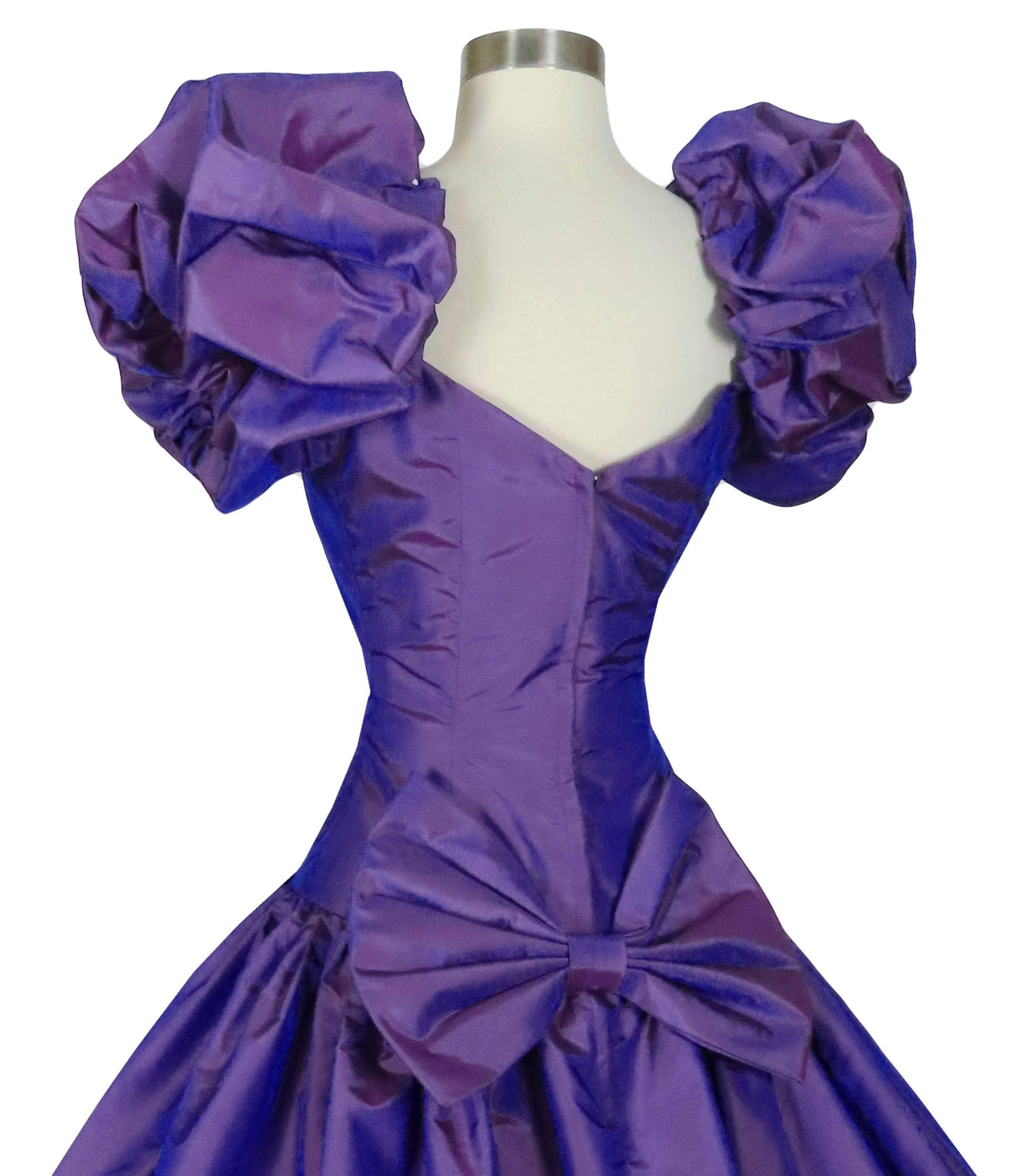 Vintage 80s Purple Puff Sleeve Taffeta Bow Full Skirt Prom Gown Party Dress XXS XS Extra Small Homecoming HoCo Dance Costume Formal Princess Vintage 80s Purple Puff Sleeve Taffeta Bow Full Skirt Prom Gown Party Dress XXS XS Extra Small Homecoming HoCo Dance Costume Formal Princess