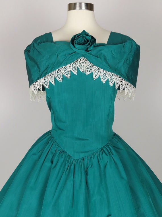 Vintage 80s Teal Taffeta Prom Party Dress XL Extr… - image 2